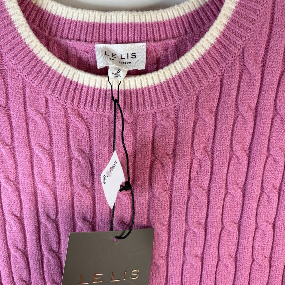 Lelis Collection Sweater Dress Women Size S Pink Cable Knit Mini Short Sleeve - Picture 2 of 7